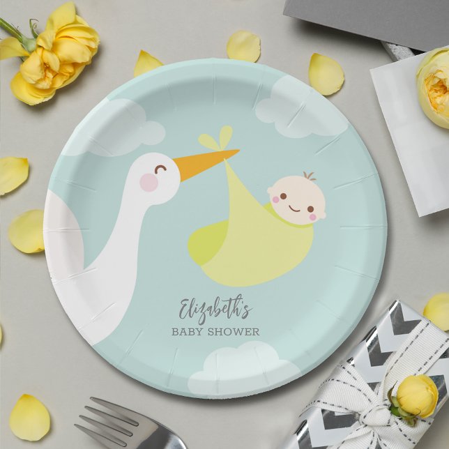 Stork Yellow Bundle Baby Shower Paper Plates (Creator Uploaded)