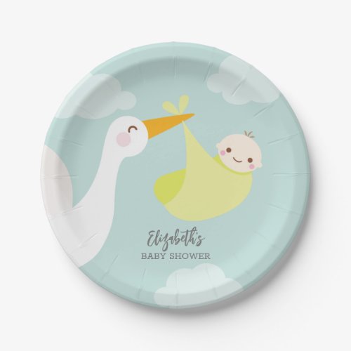Stork Yellow Bundle Baby Shower Paper Plates