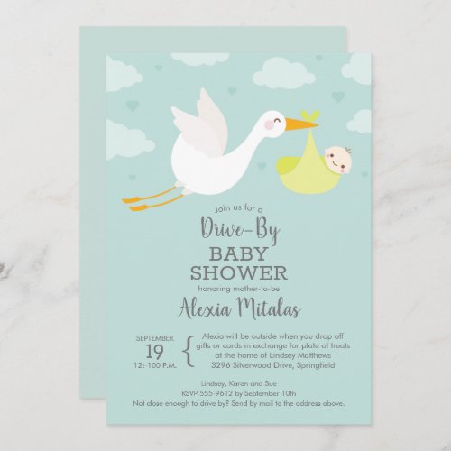 Stork Yellow Bundle DRIVE_BY Baby Shower Invites