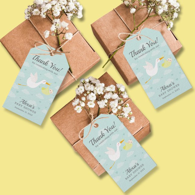 Stork Yellow Bundle Neutral Baby Shower Favor Gift Tags (Yellow bundle stork gender neutral baby shower favor gift tags)