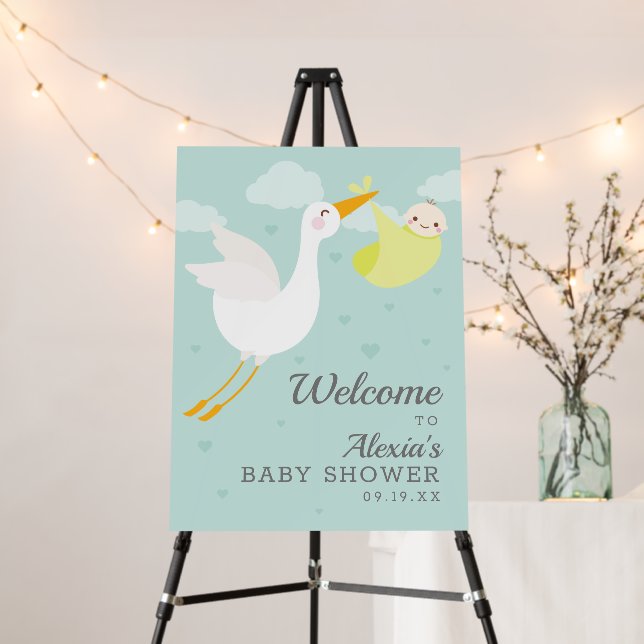 Stork Yellow Bundle Unisex Baby Shower Welcome Foam Board (In Situ (Stand))
