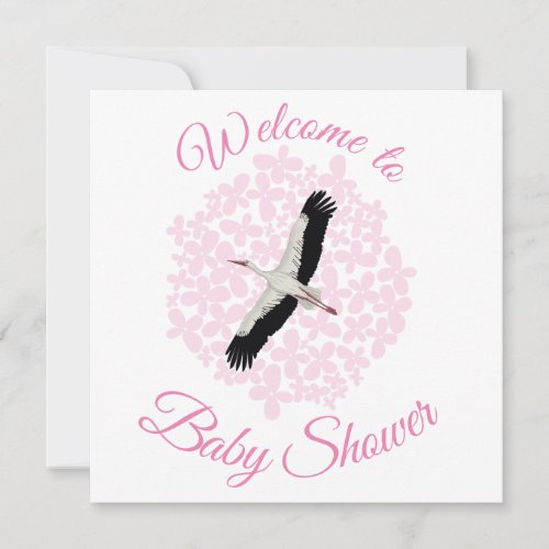 Storks and pink flowers Welcome to Baby Shower Holiday Card