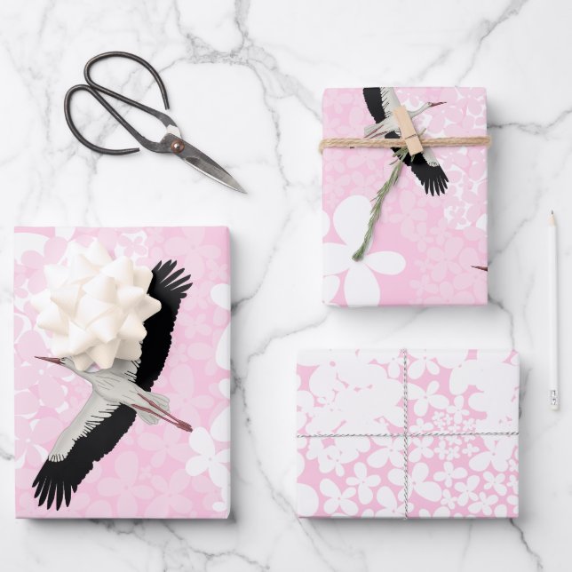 Storks and wild flowers  wrapping paper sheets (Front)
