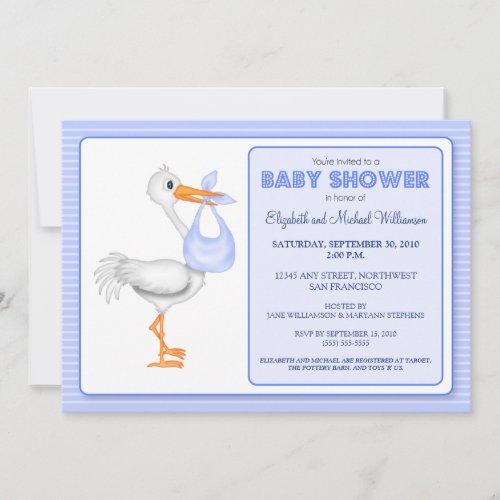 Storks Arrival Baby Shower Invitation blue