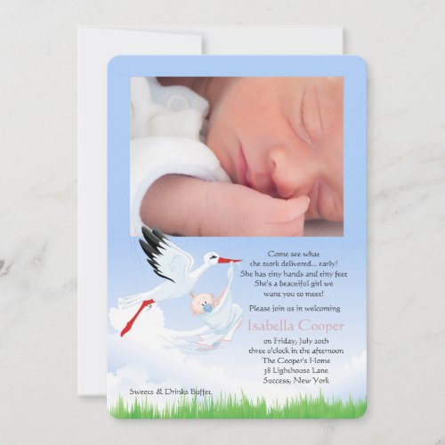 Storks Early Delivery Photo Post Baby Shower Girl Invitation