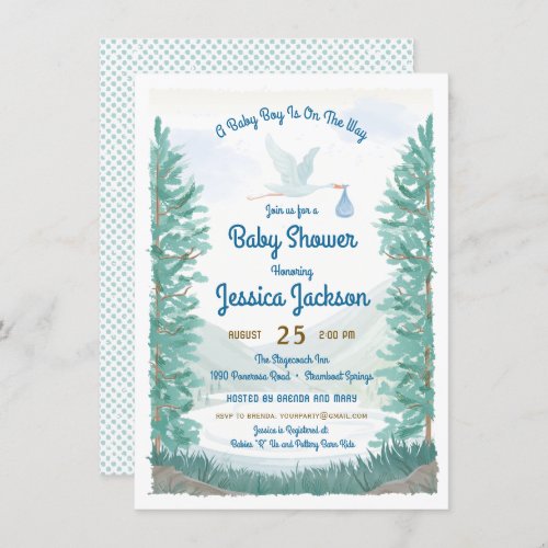 Storks Journey Baby Boy Shower Invitation