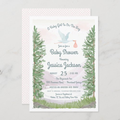 Storks Journey Baby Girl Shower Invitation