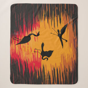 Storks Sunset Silhouette: Colorful Vintage Backdro Sherpa Blanket