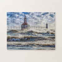 Storm At S Joseph Lighthouse Jigsaw Puzzle