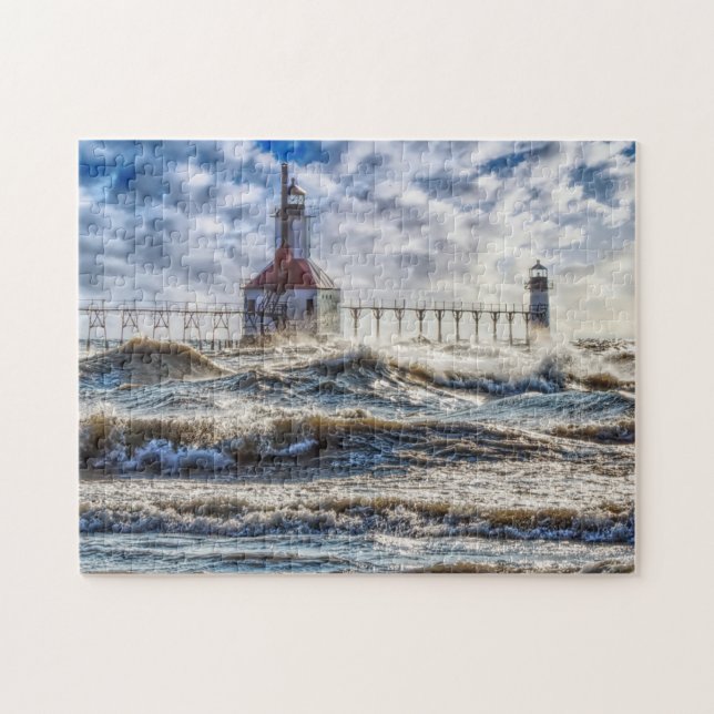 Storm At S Joseph Lighthouse Jigsaw Puzzle (Horizontal)
