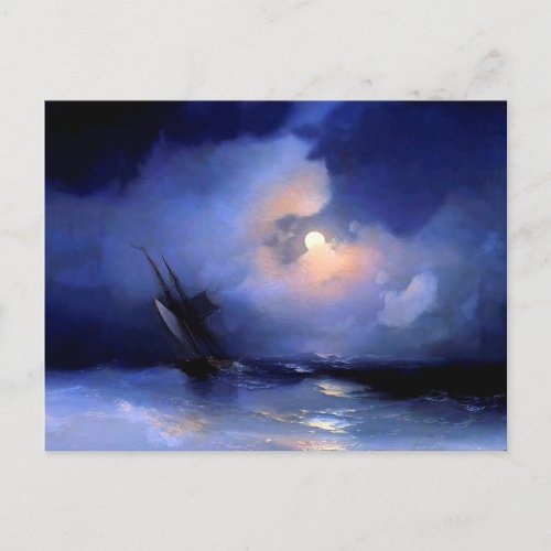 Storm at sea on a moonlit night by Ivan Aivazovsky Postcard