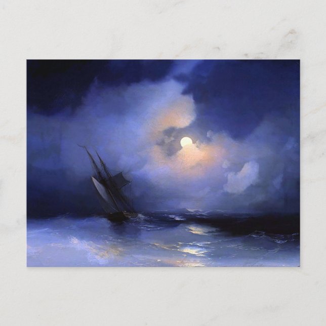 Storm at sea on a moonlit night by Ivan Aivazovsky Postcard (Front)