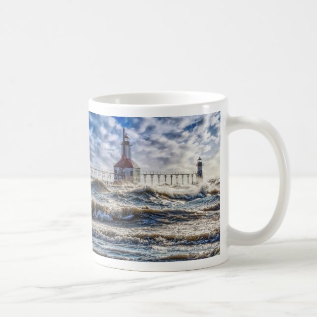 Storm At St Joseph Lighthouse Coffee Mug (Right)
