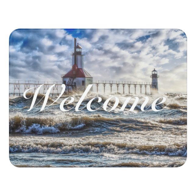 Storm At St Joseph Lighthouse Door Sign (Contemporary Front)