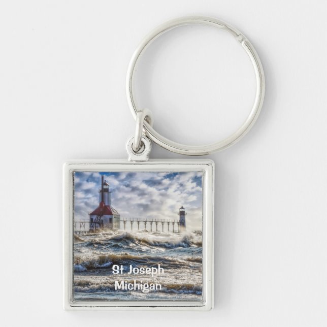 Storm At St Joseph Lighthouse Keychain (Front)