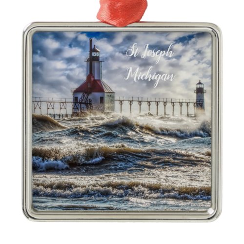 Storm At St Joseph Lighthouse Metal Ornament