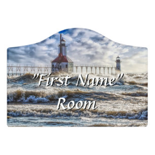 Storm At St Joseph Lighthouse Name Sign