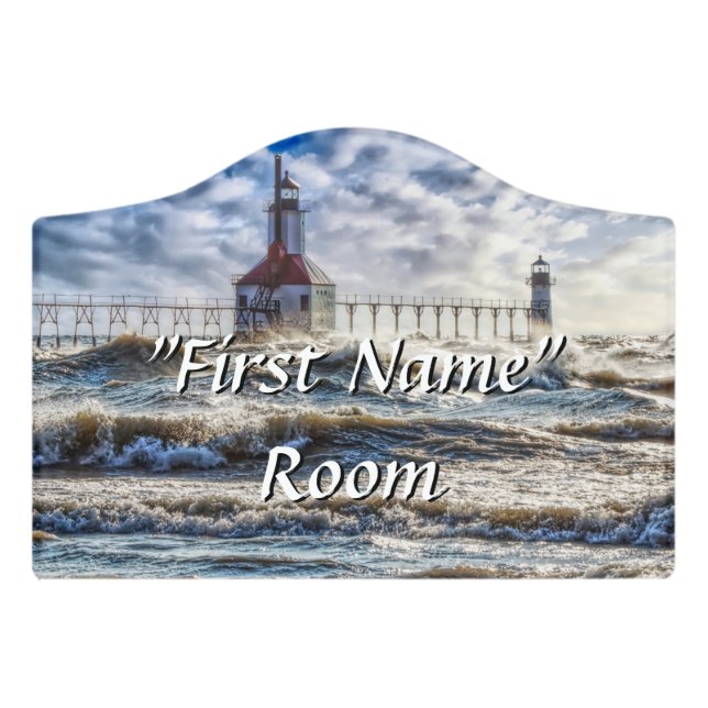 Storm At St Joseph Lighthouse Name Sign (Small Crest Front)