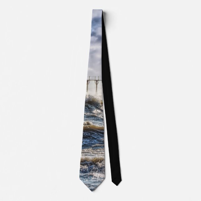 Storm At St Joseph Lighthouse Neck Tie (Front)