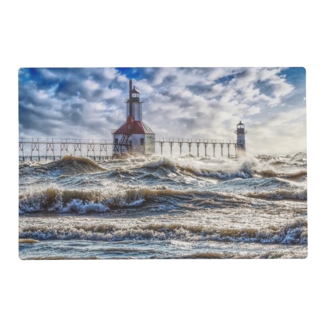 Storm At St Joseph Lighthouse Placemat (Front)