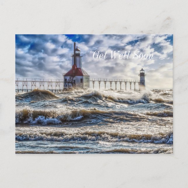 Storm At St Joseph LighthousGet Well Soon Postcard (Front)