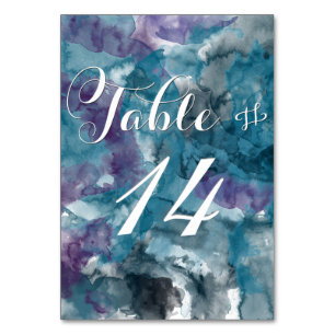 STORM BLUE WATERCOLOR HIBISCUS WEDDING TABLE CARDS