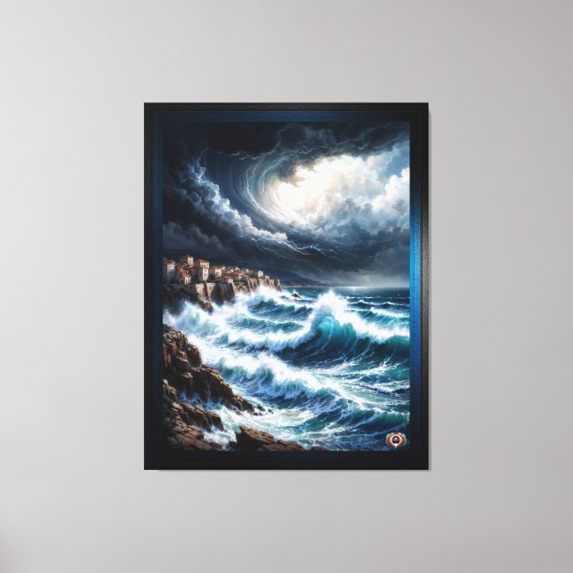 Storm By A Mediterranean Coast AI Art by Xendor7 Canvas Print (Front)