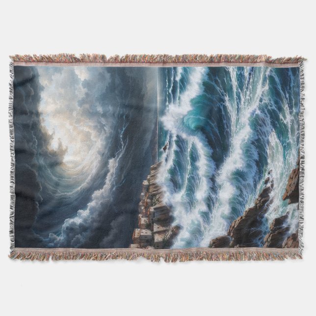 Storm By A Mediterranean Coast AI Art Throw Blanket (Front)