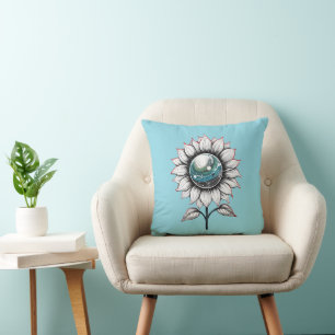 Storm Cloud Bloom-light blue Throw Pillow