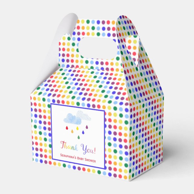 Storm Cloud Rainbow Dots Baby Shower Favor Boxes (Front Side)