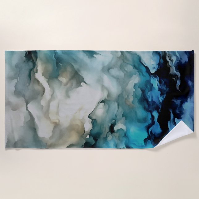 Storm Clouds and Ocean Currents Abstract Art Beach Towel (Front)