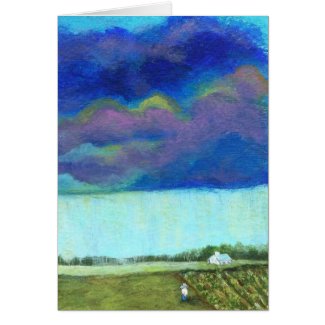 Storm Clouds Farm Garden Original Painting Card