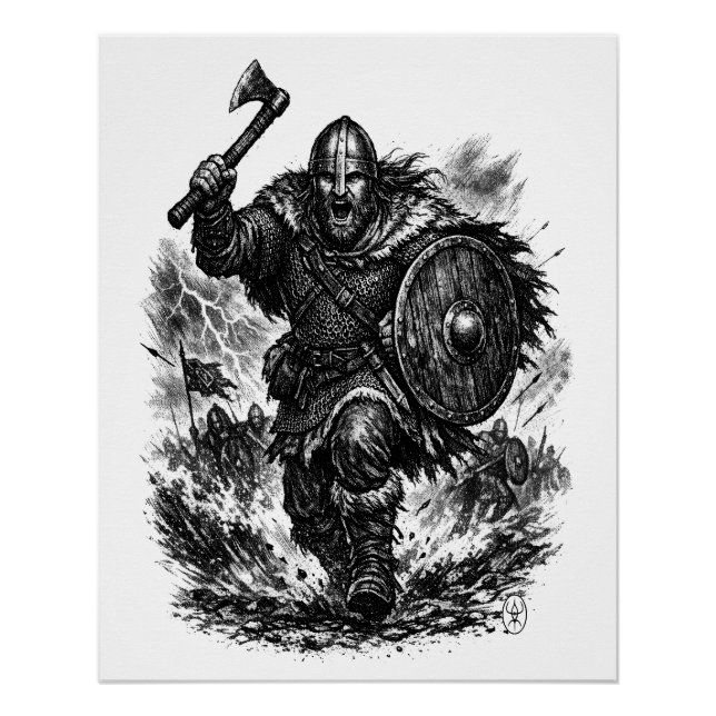 Storm‑Forged Viking Warrior in Ink Poster (Front)