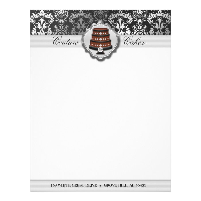 Storm Grey Cake Couture Glitzy Damask Business Letterhead Design