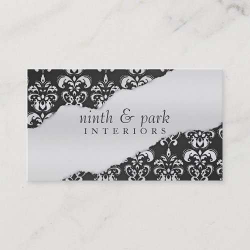 Storm Grey Ripped Damask Interior Design Business Card