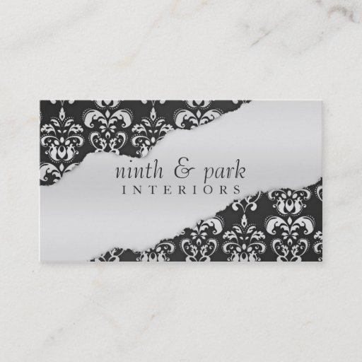 Customizable Storm Grey Ripped Damask Interior Design Business Card