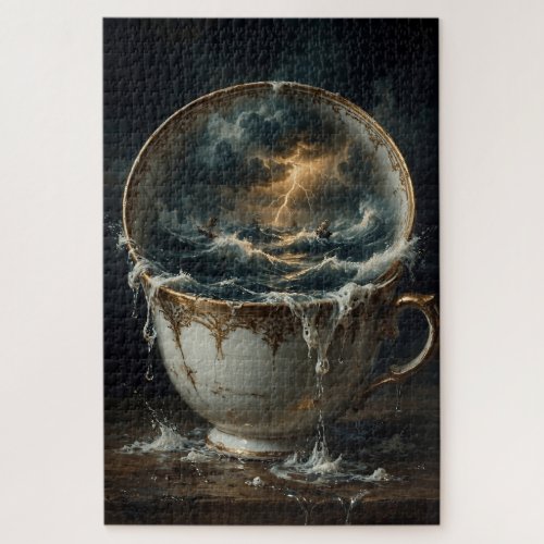 Storm In A Teacup — Surreal Oceanic Tempest Art  Jigsaw Puzzle