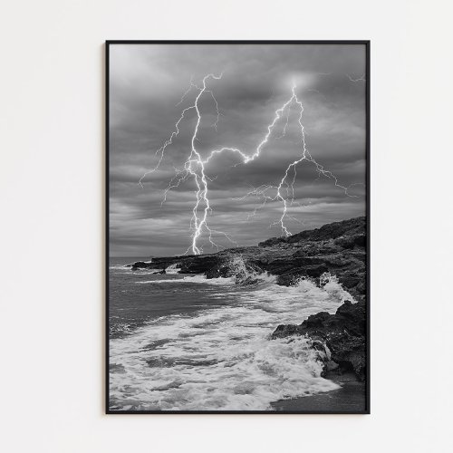 Storm rays along the coast black and white poster