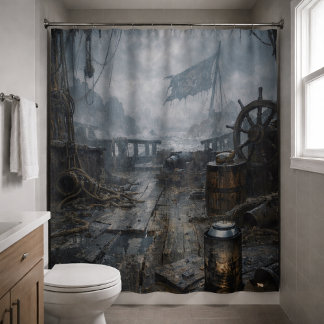 Storm Residue — Pirate Ship Aftermath Shower Curtain