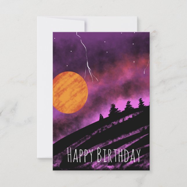 Storm Sky  Illustration Purple  Birthday Card (Front)