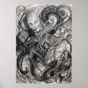 Storm Spirit Abstract Ink Drawing Poster