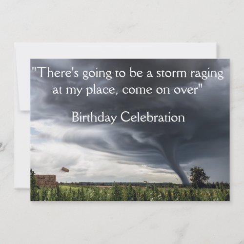 Storm tornado or twister lifing hay bales invitation