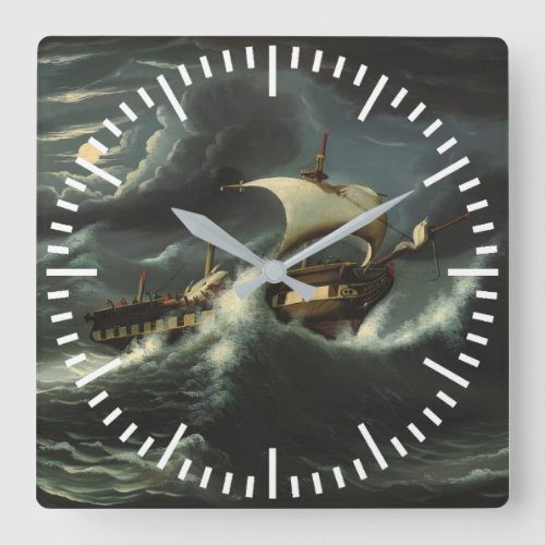 Storm Tossed Frigate by Thomas Chambers Square Wall Clock