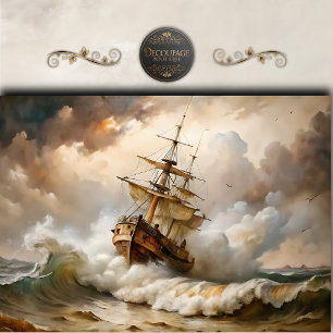 Storm-Tossed Vintage Sailing Ship Decoupage Tissue Paper