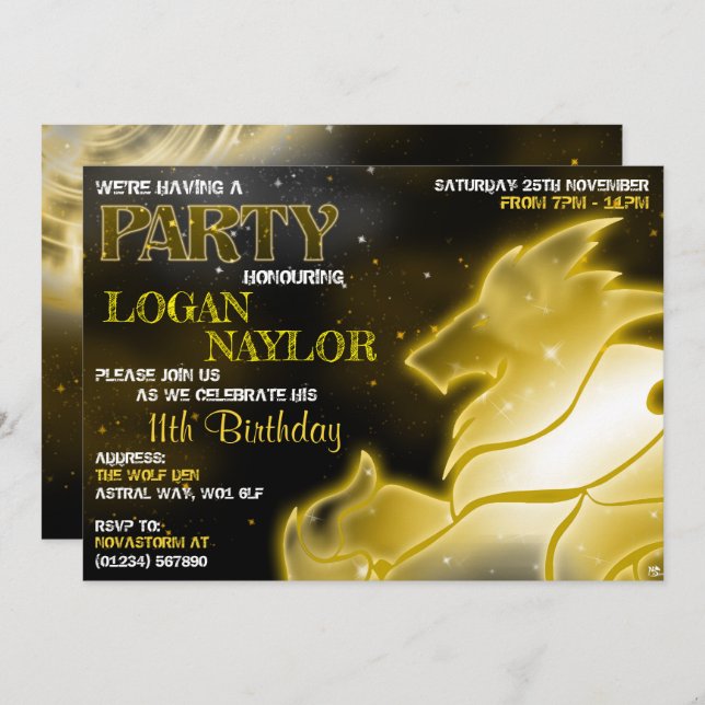 Storm Wolf Astral Glow Invitations (Front/Back)