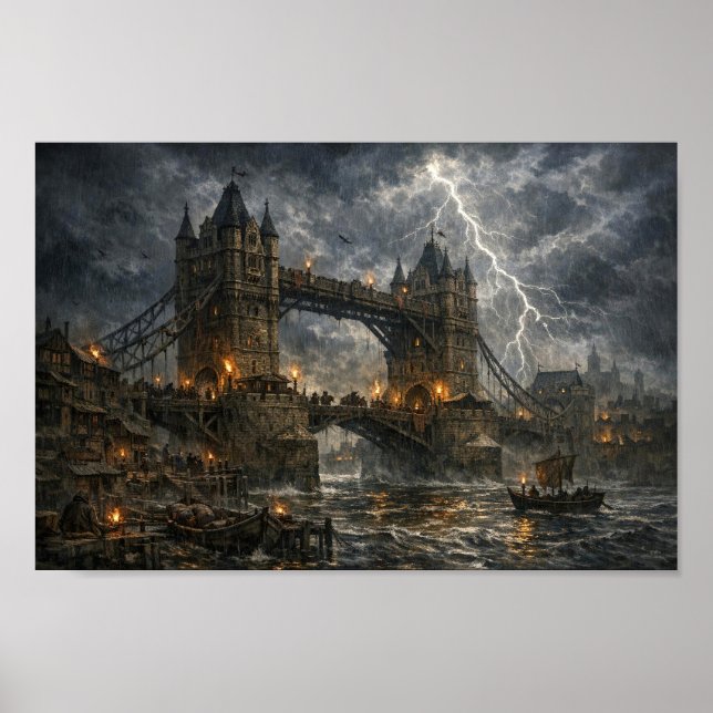 Stormbound Medieval London Tower Bridge Poster (Front)