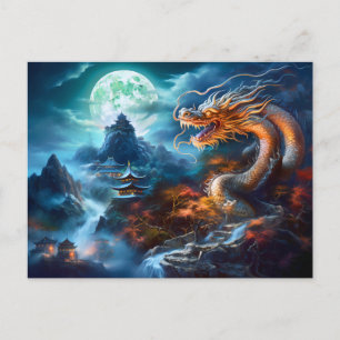 Stormcaller – Chinese Airbrush Dragon in Blue Ligh Postcard
