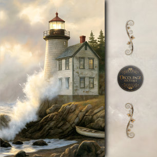 Stormlit Lighthouse By The Sea Decoupage Tissue Paper