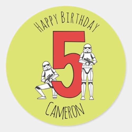 Stormtrooper _ Happy Fifth Birthday Classic Round Sticker