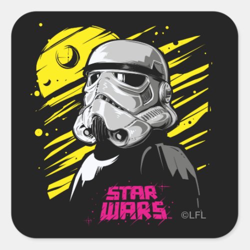 Stormtrooper Neon Death Star Sketch Square Sticker